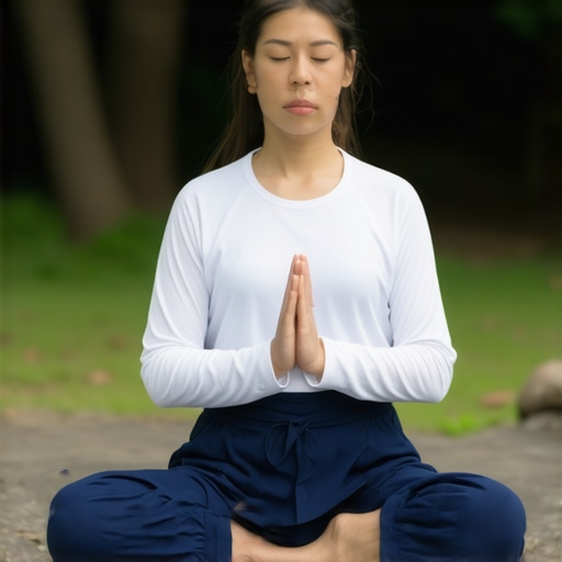 Person performing tai chi outdoors to enhance nerve healing and stress reduction.