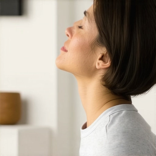 Neck Stretching Exercise for Pain Relief Person doing neck stretches at home to relieve pain