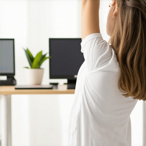 Individual doing back stretches in a comfortable home workspace to improve mobility