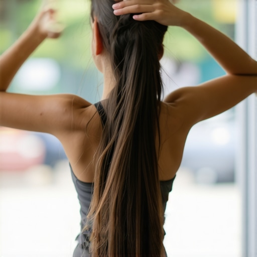 Person stretching back in gym to relieve sciatic pain
