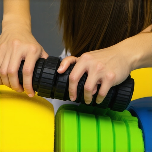 Fascia Release Technique with Foam Roller Person using foam roller on back to release fascia and improve mobility