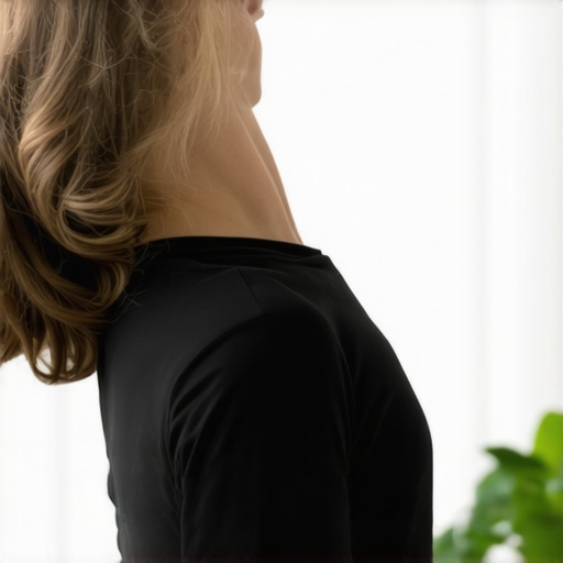 Gentle neck stretching exercise for mobility Person doing neck stretches at home to improve mobility