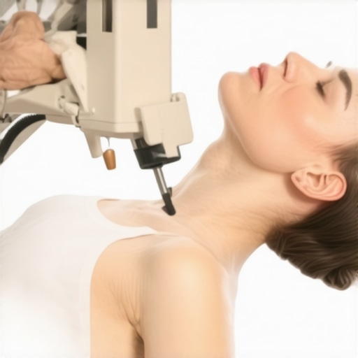 Therapist performing myofascial release on a patient's neck with specialized tools