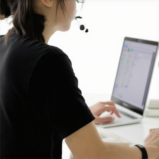 Person using ergonomic device and mobility exercises at a modern workspace