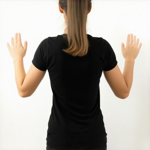 Person doing wall drill exercise to relieve neck tension