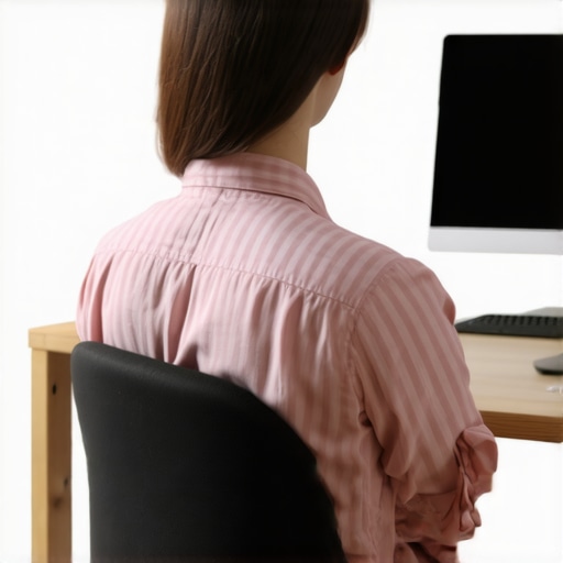 Proper Sitting Posture at a Desk Person sitting correctly at desk with back straight and feet flat on the floor