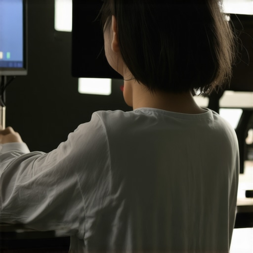 Person adjusting computer monitor to eye level to promote good neck posture.