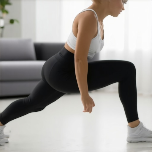 Person doing lateral lunges to relieve sciatic nerve pain in a home setting.