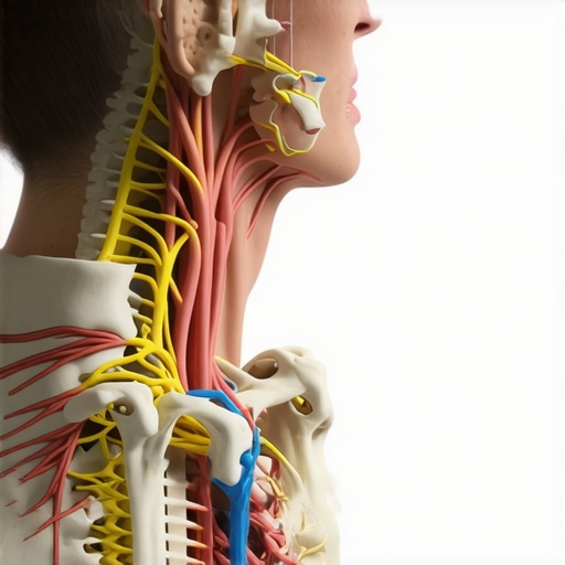 Illustration of nerve pathways in neck and back with mobility exercises