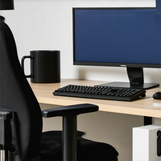 A well-arranged ergonomic desk setup promoting proper posture and reducing back strain.