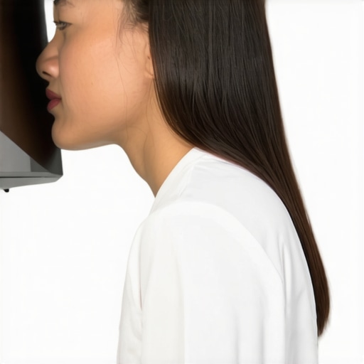 Neck stretching exercise at ergonomic desk Individual doing neck stretches at a desk to improve mobility