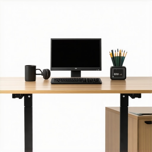 Ergonomic desk, foam roller, and posture monitor for spinal health.