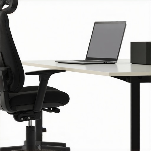 Illustration of an ergonomic office chair and desk height adjustment for back health