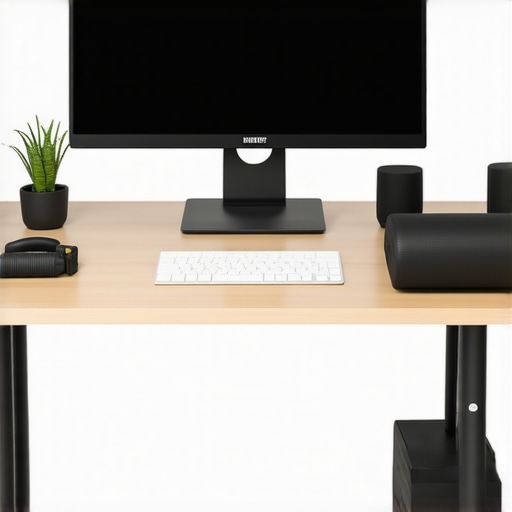 Ergonomic workspace setup supporting neck and back health