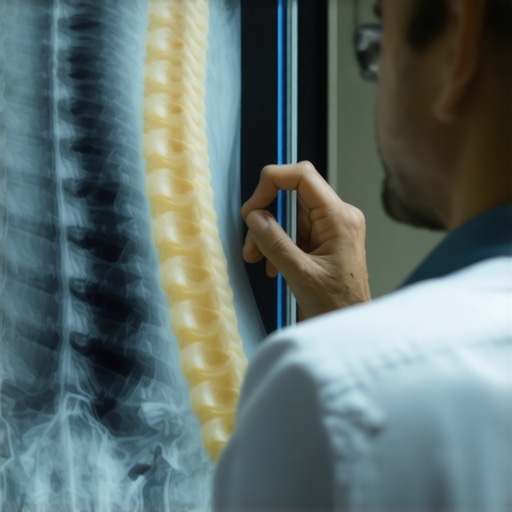 Doctor reviewing spinal MRI images for back pain assessment