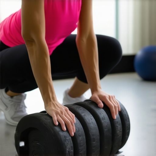 Person using a textured foam roller on thigh muscles for mobility and pain relief.