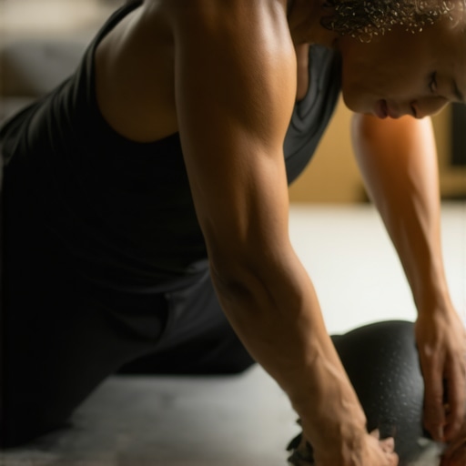 Individual foam rolling their lower back to improve flexibility and reduce pain