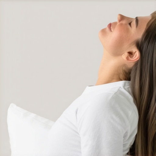 Person gently stretching neck muscles to reduce morning stiffness.