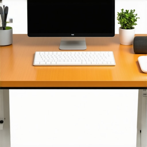 Ergonomic desk setup with foam roller and posture support aids
