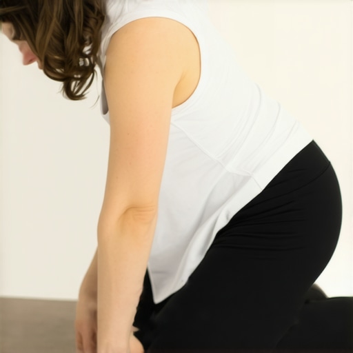 Person practicing hip stretch with cushion for proper alignment