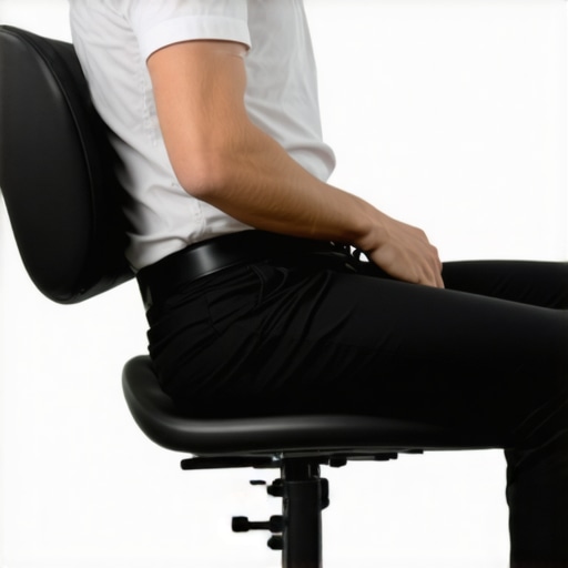 Illustration showing correct sitting posture emphasizing lumbar support