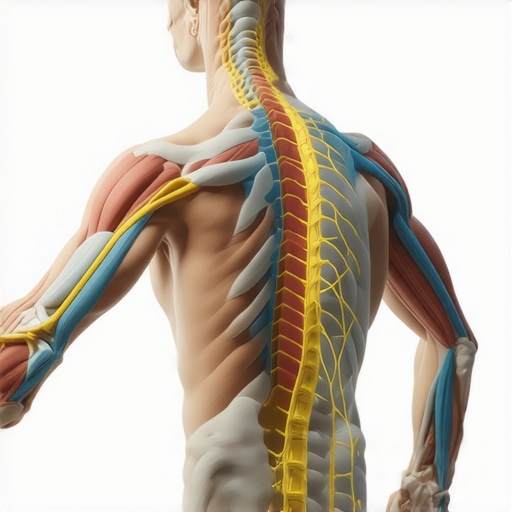 Diagram showing nerves and muscles in the back related to pain and movement