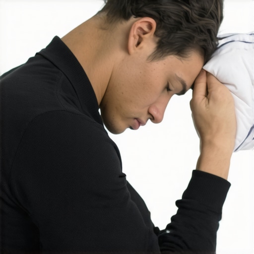 Person positioning pillow to support neck alignment while sleeping.