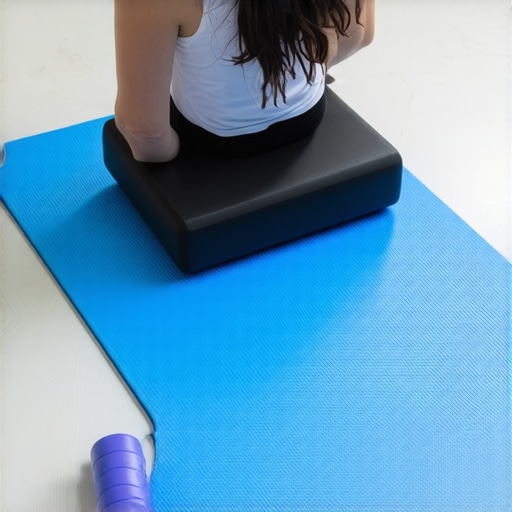 Person using lumbar support pillow and foam roller for back pain relief.