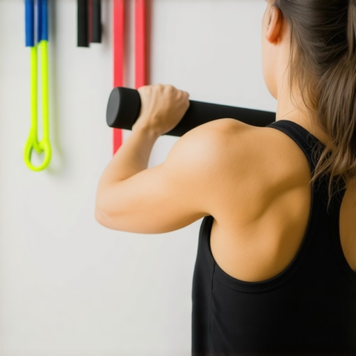 Person performing back mobility exercises with foam rollers and resistance bands