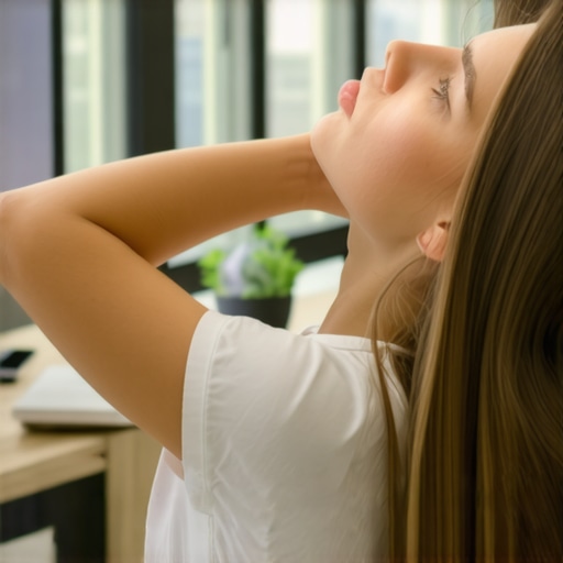 Ergonomic Neck Stretching at Desk Person stretching neck muscles at ergonomic workspace