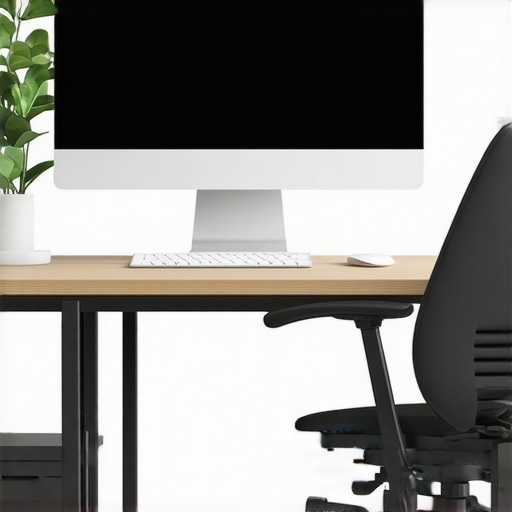A well-organized ergonomic home office with adjustable desk, monitor at eye level, supportive chair, and footrest.