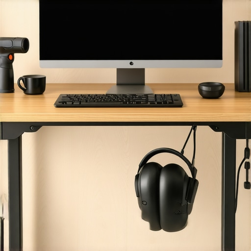 A person working at an ergonomic desk with posture correction devices and massage tools for back health.