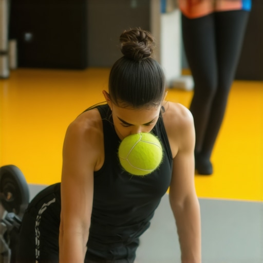 Person performing foam rolling and tennis ball exercises to improve back and neck mobility