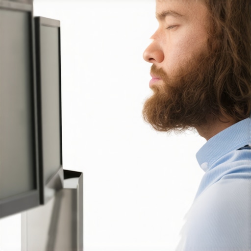 Person stretching neck muscles at ergonomic desk setup