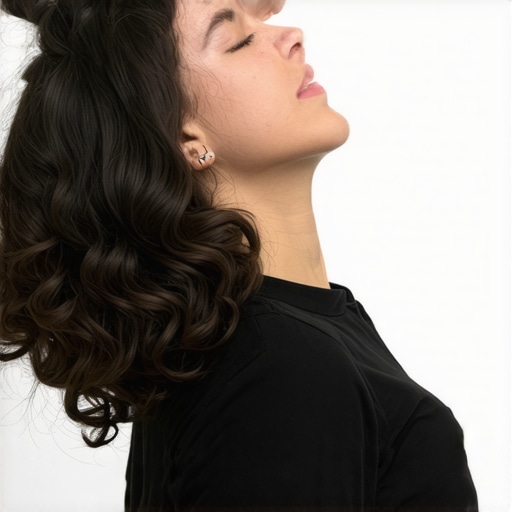 Neck stretching exercise in office Person performing neck stretch with ergonomic workspace