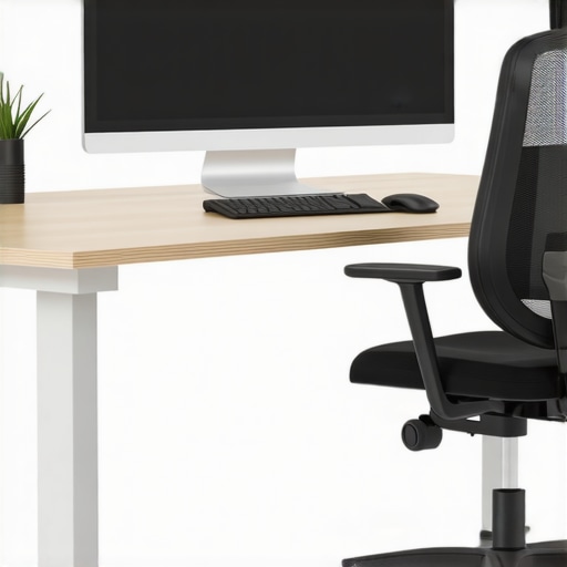 A person adjusting their desk chair and monitor for ergonomic comfort