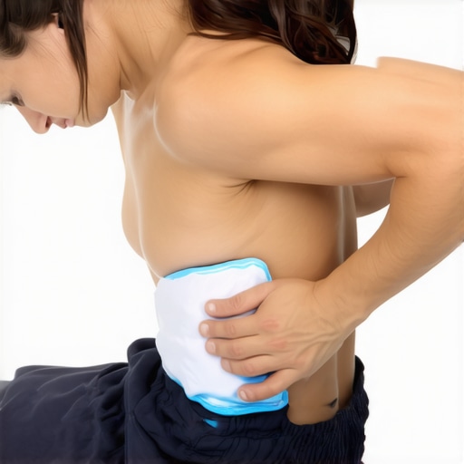 Person using ice and heat therapy on lower back with towels