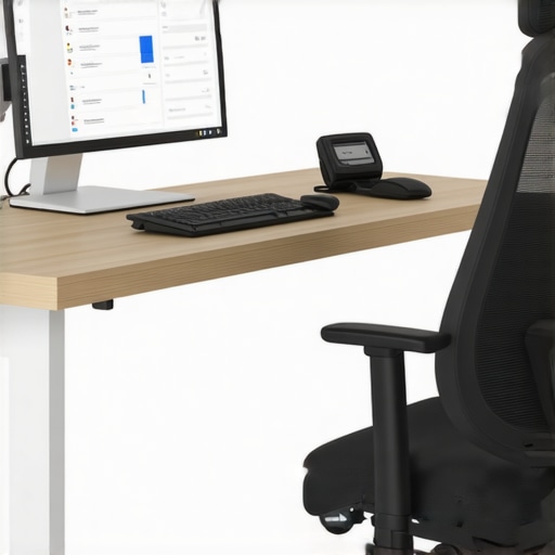Proper Monitor Ergonomics An illustration of an ergonomic workspace showing monitor aligned with user's eye height and correct sitting posture.
