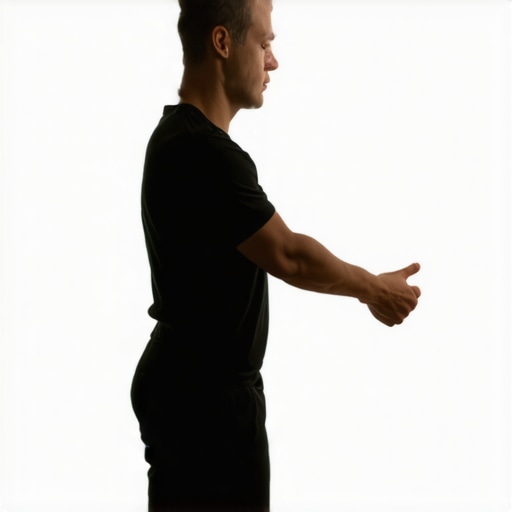 Person demonstrating correct posture alignment against a wall for shoulder and back correction.