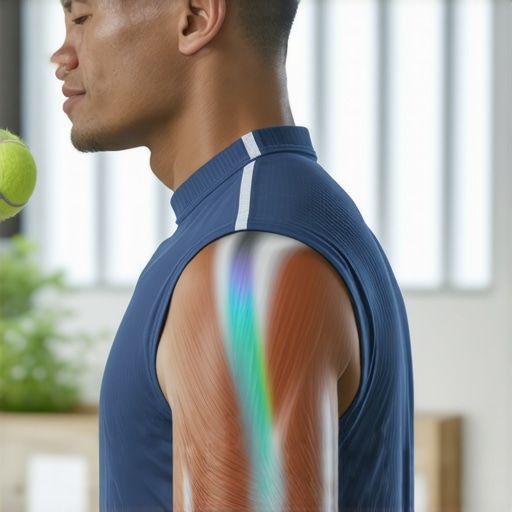 Individual rolling a tennis ball against their neck and shoulder muscles to relieve tension