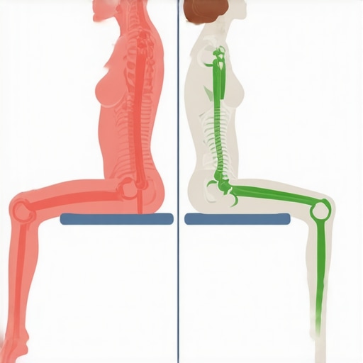 Diagram showing how forced upright posture can cause muscle tension compared to a relaxed neutral spine.