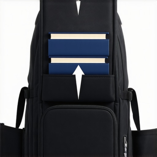 Diagram demonstrating how to pack heavy books close to the spine to prevent back pain.