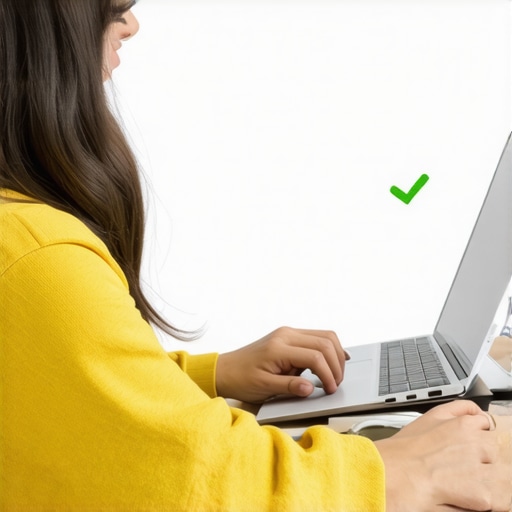 Person using laptop stand with external keyboard and correct neck alignment
