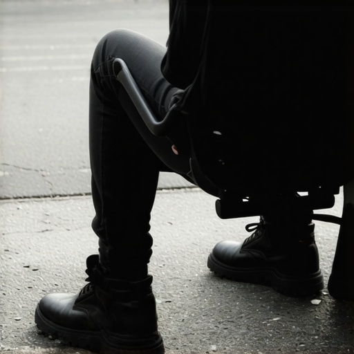A person demonstrating flat-footed placement on the ground before standing up from a vehicle to protect their lower back.