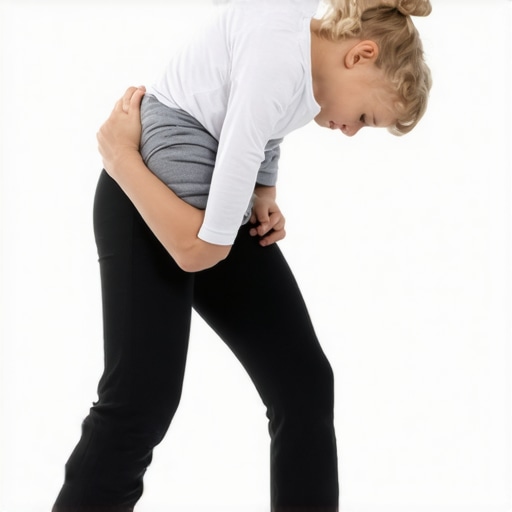A parent using a safe hip hinge technique to lift their child without back strain.