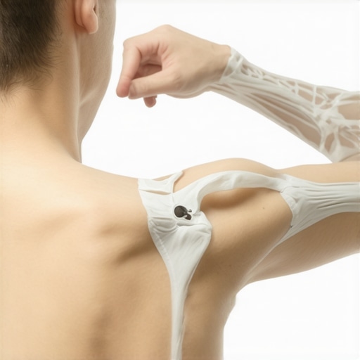 Correct Scapular Rotation Technique A person demonstrating healthy shoulder blade movement and scapular rotation against a wall.