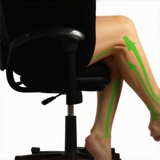 Diagram of ergonomic sitting posture showing hips higher than knees to prevent leg numbness.