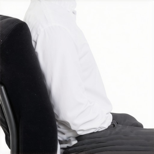 High-density foam lumbar roll supporting the lower back curve in an office chair