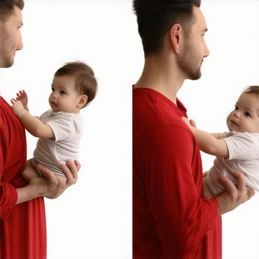 Diagram illustrating the proper hip hinge and close-contact lifting method to avoid back pain when picking up a child.