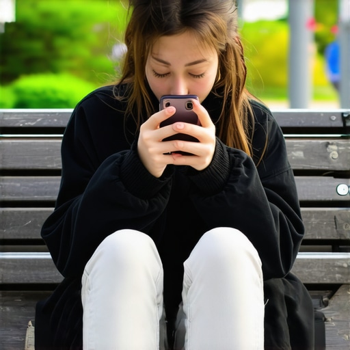Demonstrating ergonomic phone posture with elbows tucked and head level.